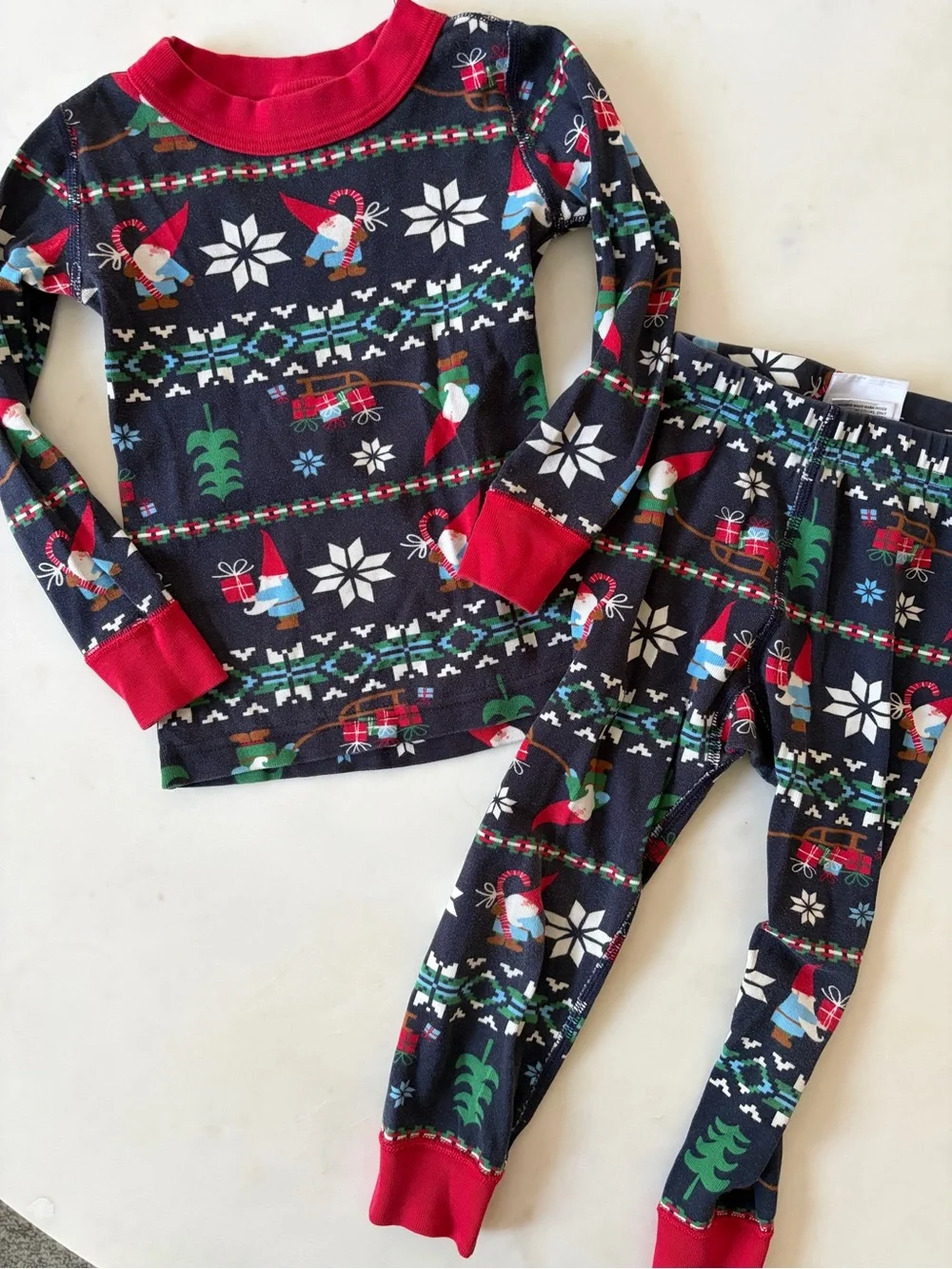 Hanna Andersson Navy and Red Holiday Gnome Kids Pajama Set